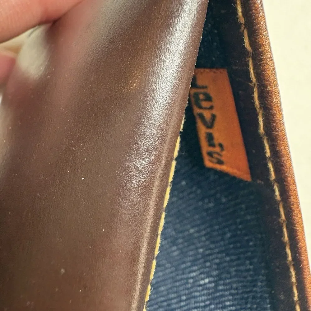 Vintage 1970s Levi Strauss & Co Orange Tab Leather Brown Wallet Denim Lining